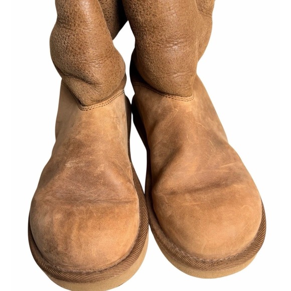 UGG Sussex Tall Boots Brown Leather Shearling Lined Women's Size 8 Après Ski - Picture 15 of 16